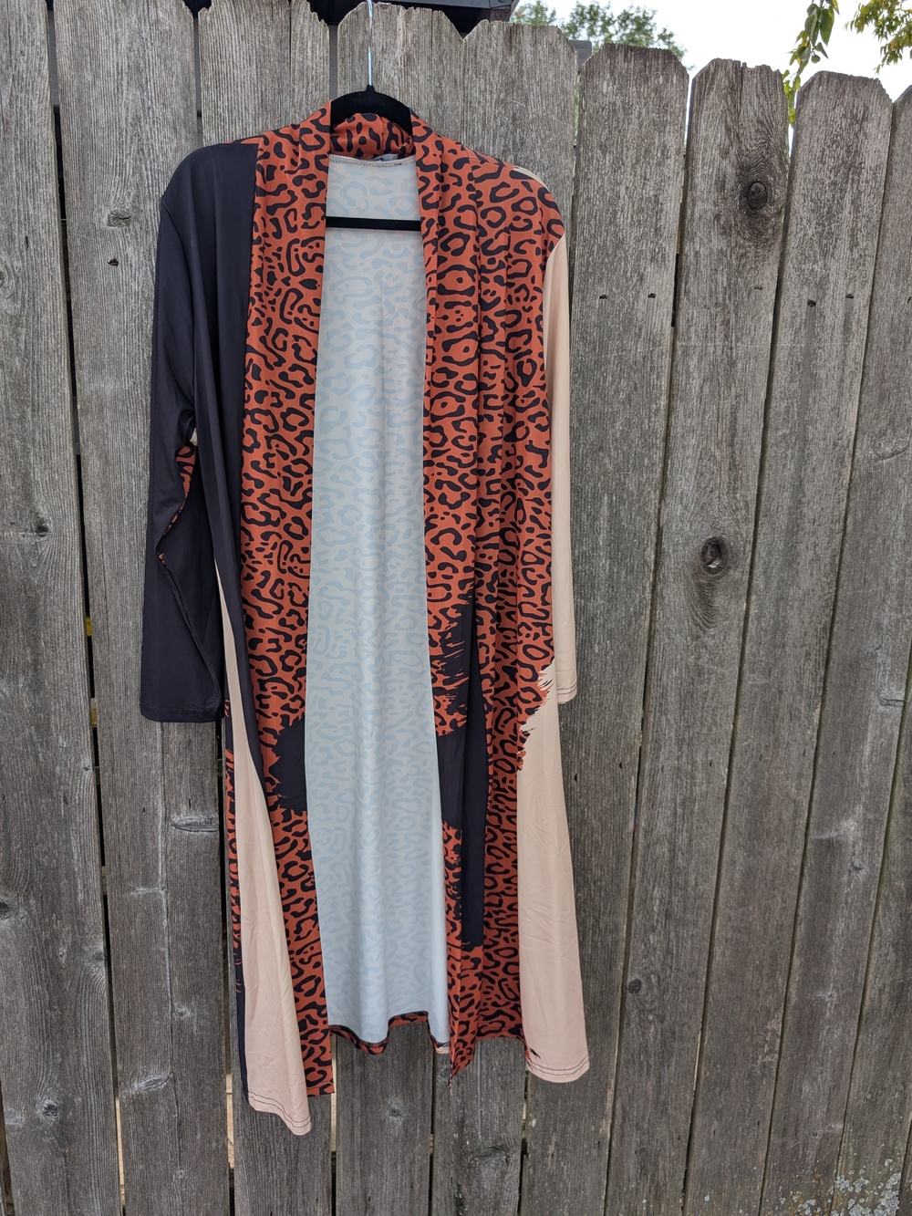 Open Front Colorblock Leopard Duster